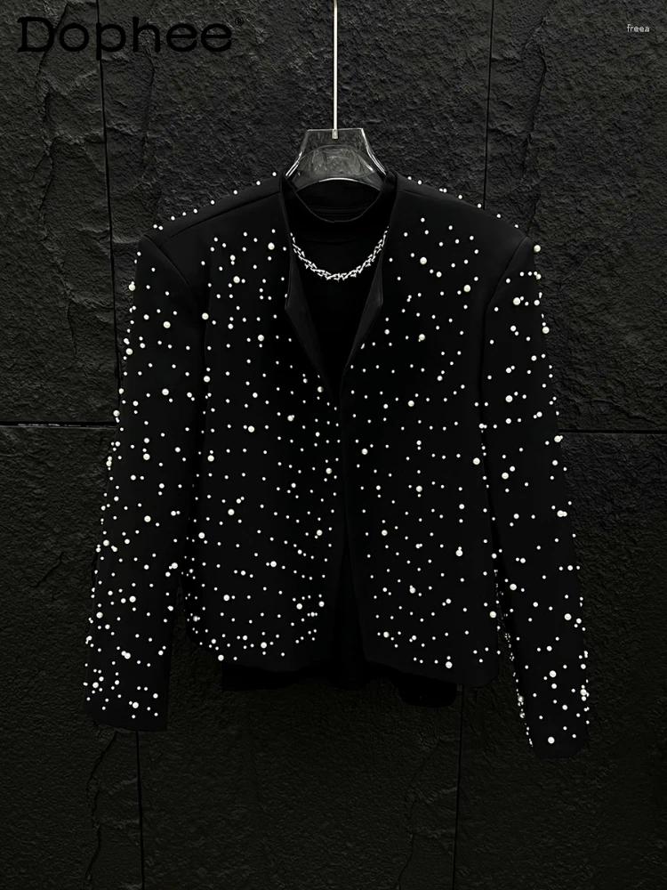 Men's Jackets High-end Beaded 2025 Spring Autumn High Street Short Style Loose Coats Male Fashion Stage Performance Clothes