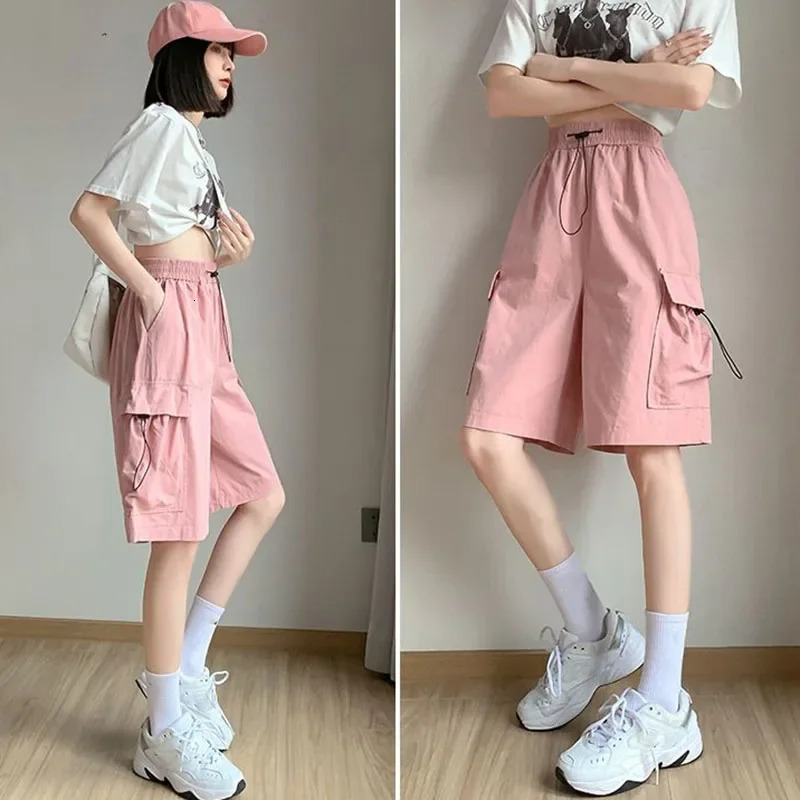Xpqbb Harajuku Womens Cargo Shorts High Waist Bag Y2K Hip Hop Street Clothing Fashion Big Pocket Bf 250402m