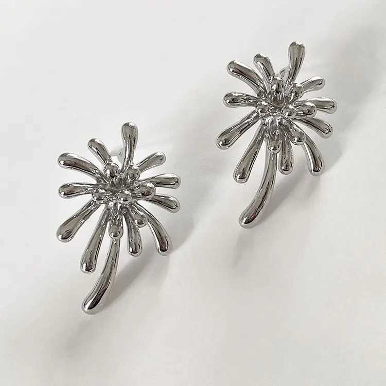 French Elegant Niche Unique Design Cool Fireworks Stud Earrings For Women Fashion Cute Simple Geometry Jewelry Party Gifts Y250401
