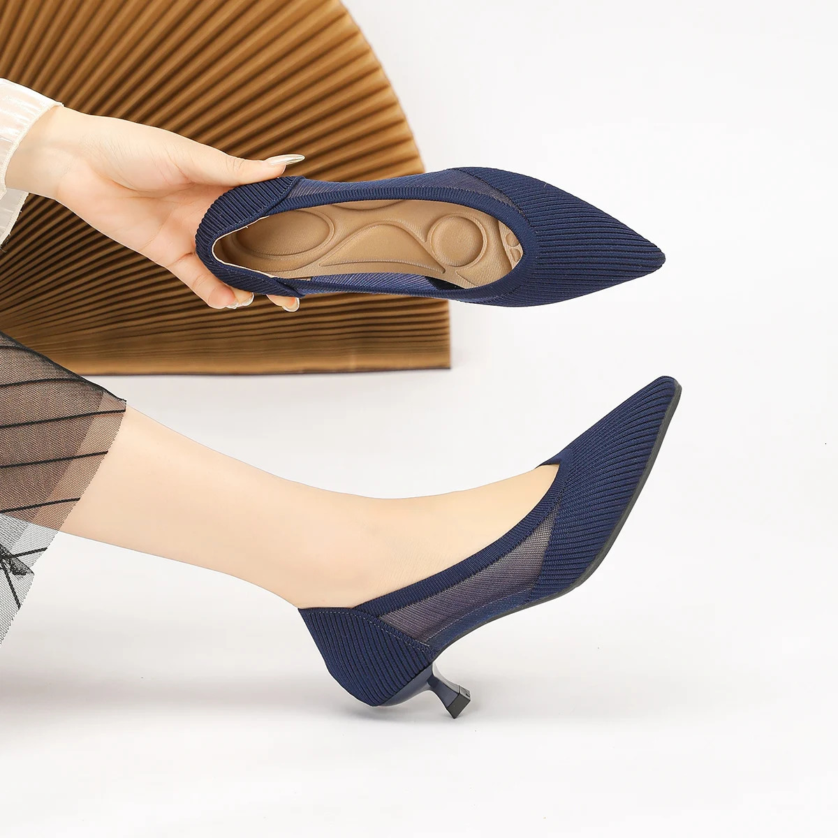 Womens high heels knitted breathable mesh fashionable and comfortable lightweight shoes for spring summer 250402BJ - view 3