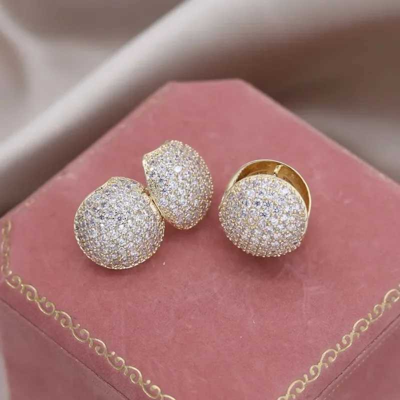 Korean New Design Fashion Jewelry Gold Plated Double Zircon Round Earrings Luxury Womens Party Accessories Y250401