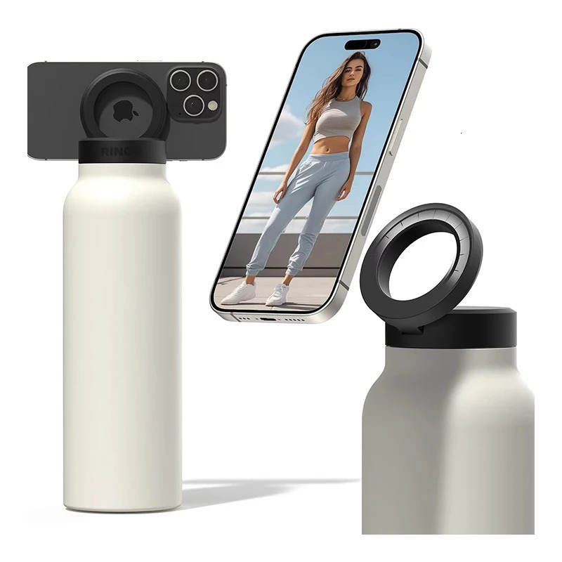 24 oz insulated stainless steel sports bottle outdoor water cup with magnetic phone holder 250325