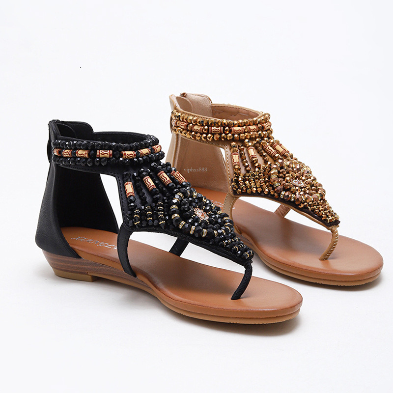 New Designer Sandals With Free Shipping 588-3 Vacation Clamping For Women 2025 Summer New Fashion Versatile Slope Heel Rhinestone Roman Sandals