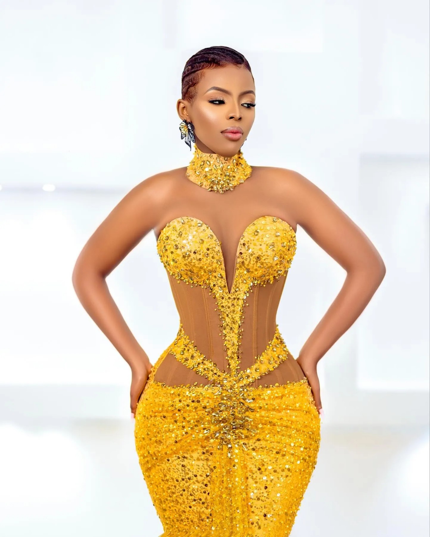 Yellow Mermaid Prom Dresses For Plus Size Special Occasions Beaded Crystals Sequined Evening Formal Party Second Reception Birthday Engagement Gowns D
