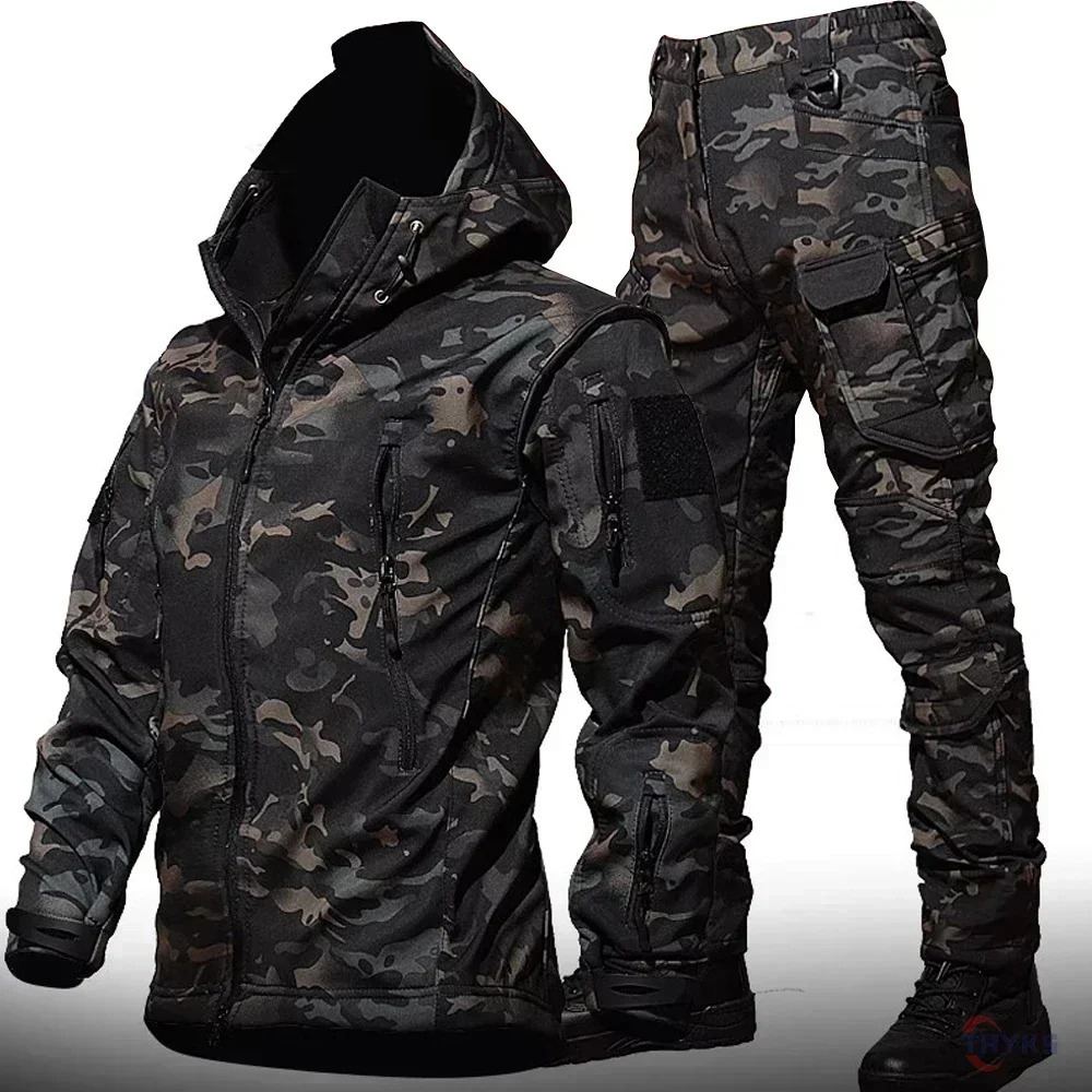6XL TAD Tactical Men Hunting Hiking Fishing Explore Clothes Suit Camouflage Shark Skin Hunting Waterproof Hooded JacketPants 251031
