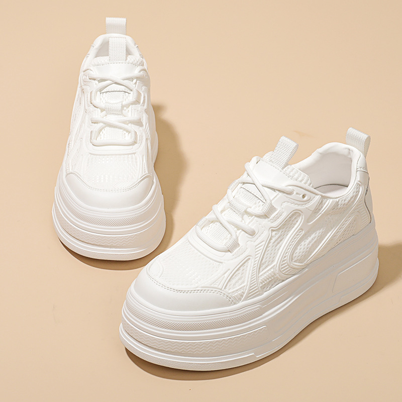 Thick-soled breathable mesh white shoes women's summer new muffin sole heightened daddy shoes casual sports trendy shoes2025