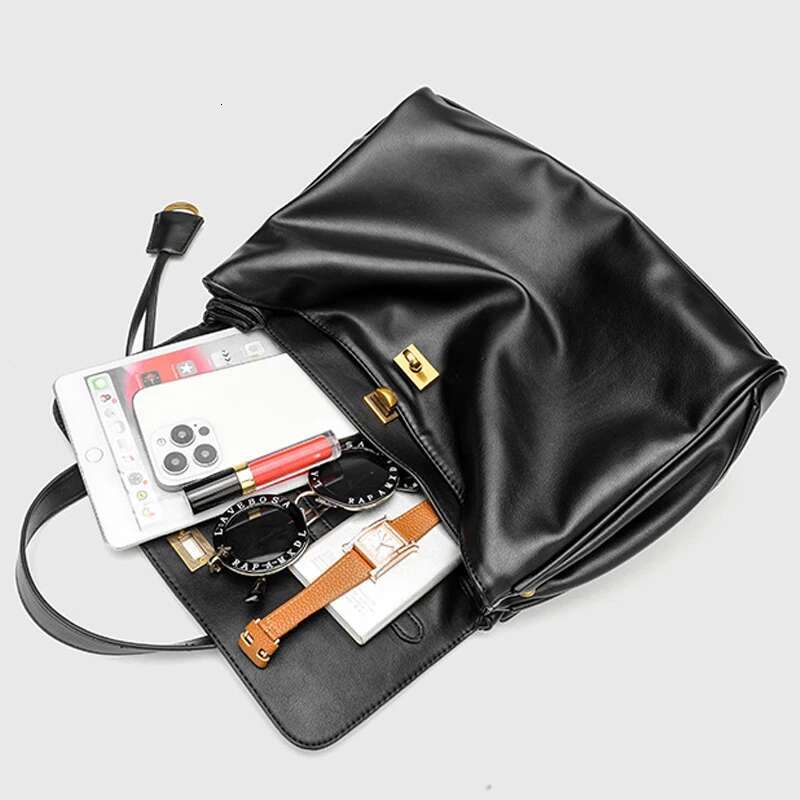 Rodeo Bag Leather Shoulder Crossbody Kelly Bags Women's Large Capacity Advanced Lock Fashion High Sense Underarm Bag