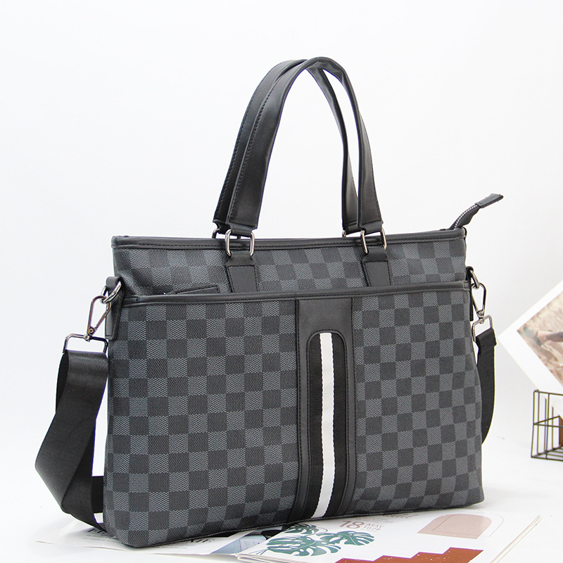 2025 new Handbag simple and trendy business bag men's briefcase computer bag plaid Korean style single-shoulder crossbody bag