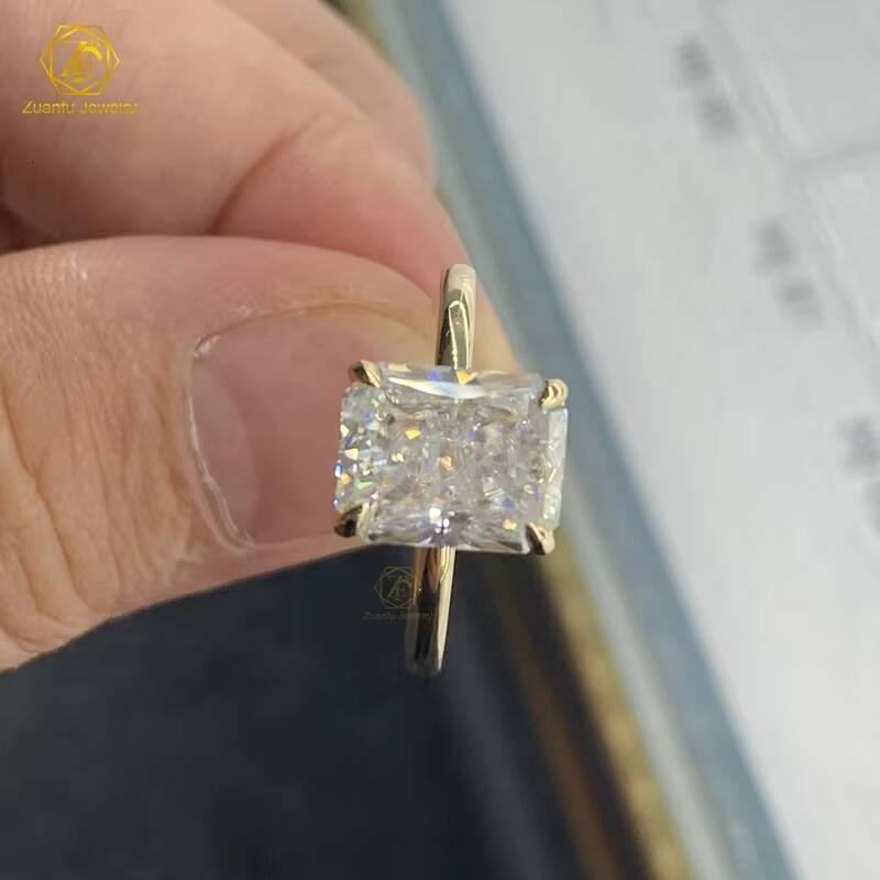 925 Sterling Silver 4ct 8x10mm Diamond Moissanite Engagement Ring 18k Gold Plated Radiant Cut Moissanite Ring