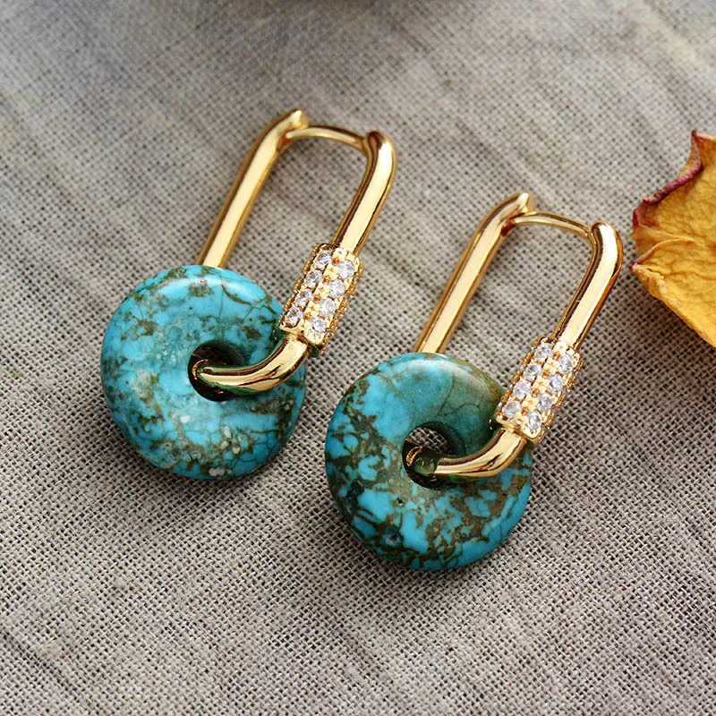 Kaseakia Bohemian Natural Turquoise Square Copper Inlaid Zirconia Earrings Fashion Jewelry Y250401