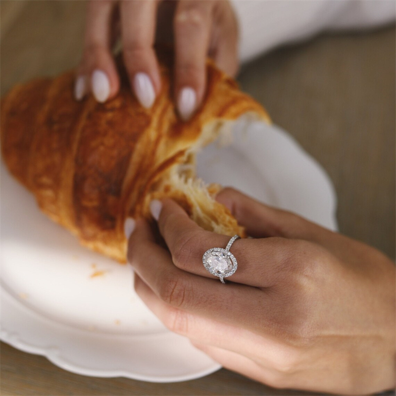 14K 18K White Real Gold 3.0 Carat Oval Cut Halo Engagement Womons Ring IGI Certificate Lab Grown Diamond Wedding Gold Ring For Women