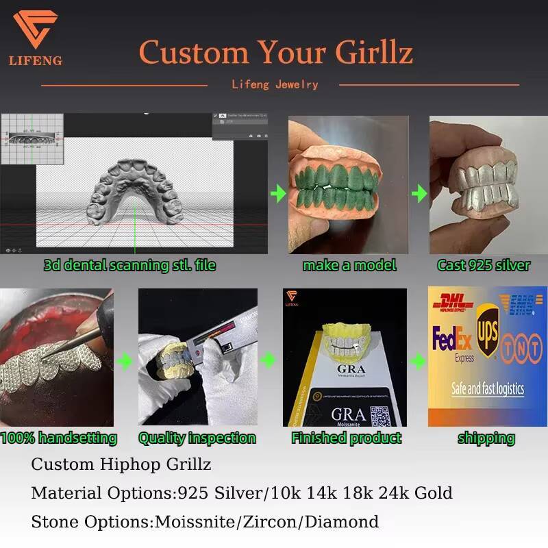 Deep Perm Cut Grillz Custom VVS Moissanite Hip Hop Grillz 1220 Teeth 14K 18K White Gold Plated Diamond Iced Out Grillz Jewelry