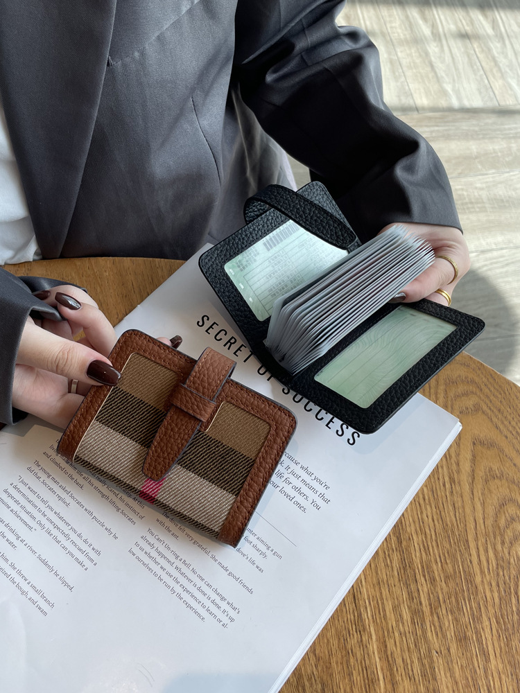 Designer Wallet 2025 New Striped Women's Card Holder, Genuine Leather Slim Wallet with Driver's License Window & Multi Card Slots, High Capa