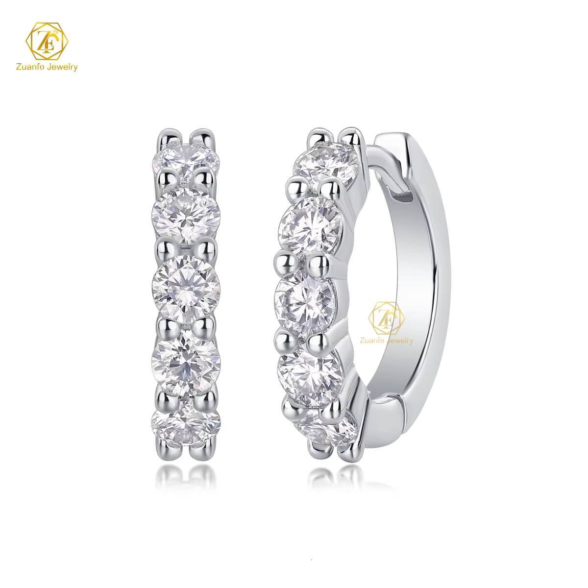 Pass Diamond Tester 18K White Gold Plated 925 Sterling Silver VVS 3mm Moissanite Cuff Ear Rings Hoop Stud Earrings for Men Women
