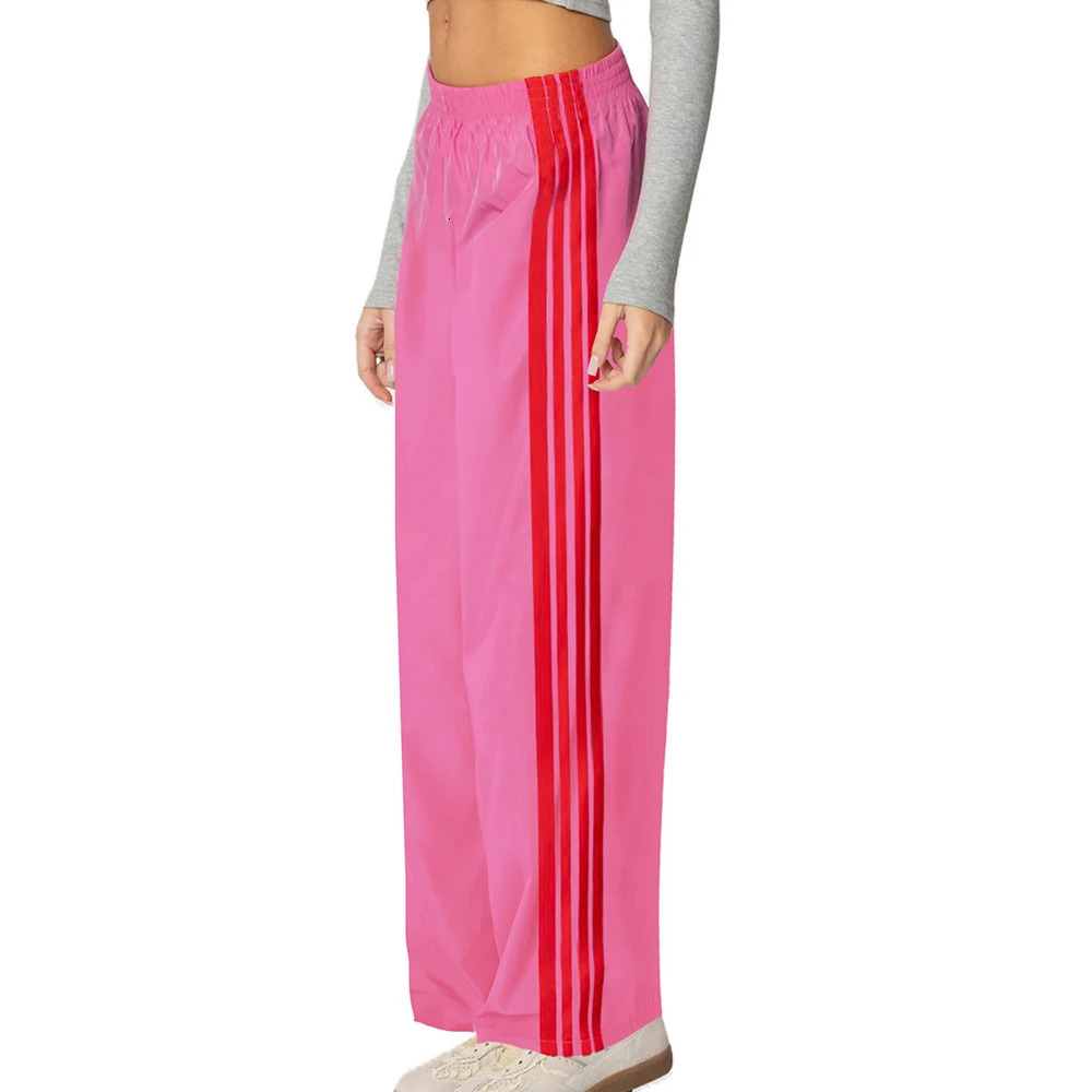 Striped Track Pants for Women Vintage Y2K Elastic Waist Wide Leg Sweatpants Teens Vintage Preppy Cute Parachute Pants Streetwea 251029