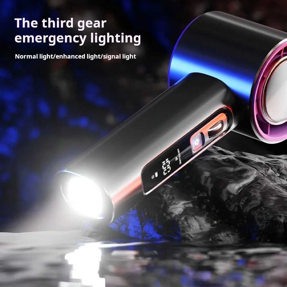 High speed handheld fan with 5000mAh battery 100 speed setting stepless motor LED flashlight and battery indicatorXJ250402