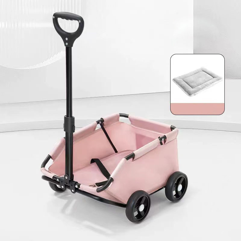Dog stroller Small dog pet stroller out pull rod car foldable dog walking portable travel convenient four seasons available