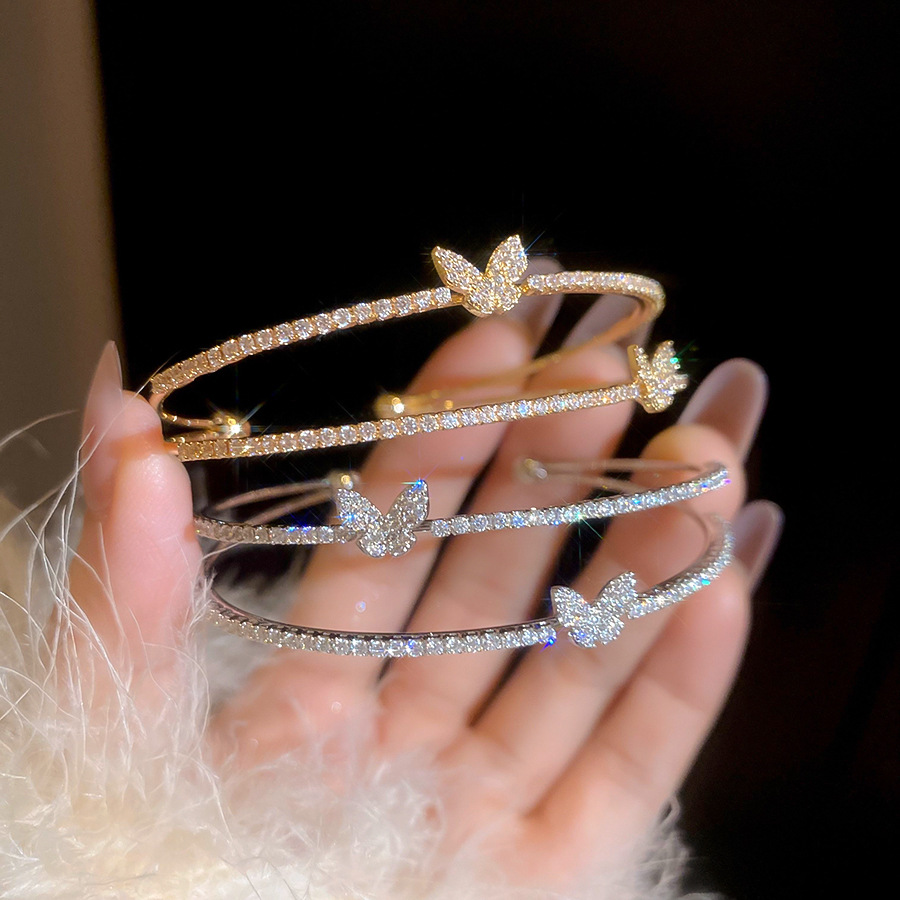 Korean Style Zircon Butterfly Double Layer Open Light Luxury High-end Feel Bracelet Exquisite Niche Sweet Commuting Jewelry for Women - view 6