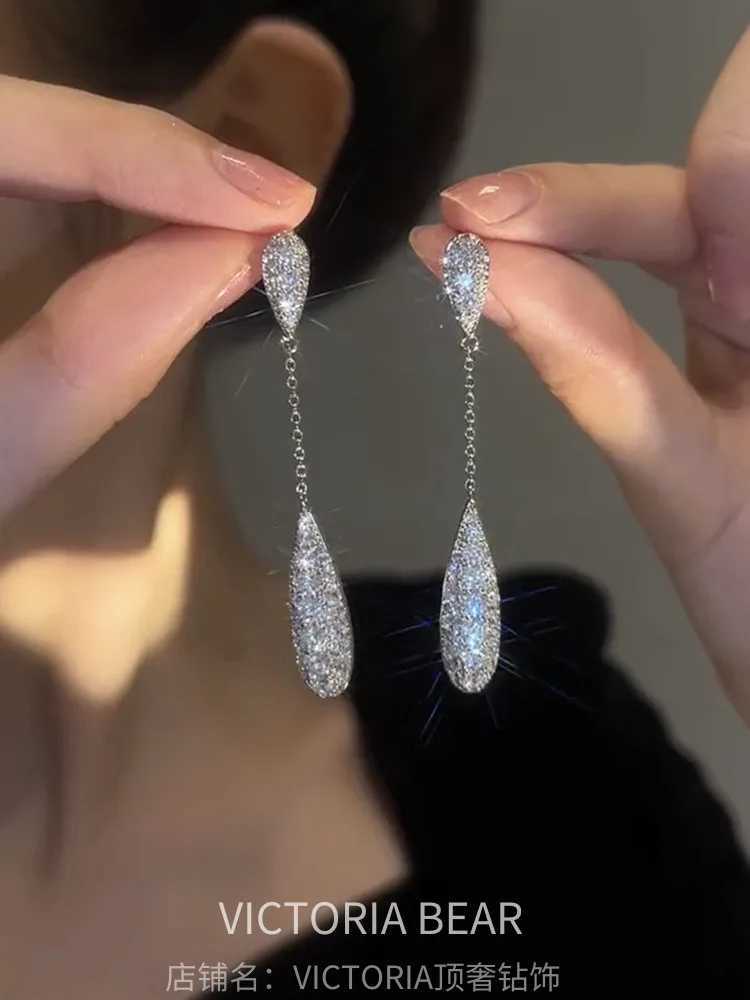 Korean New Design Fashion Jewelry Silver Plated Zircon Long Pendant Earrings Luxury Womens Party Accessories Y250401