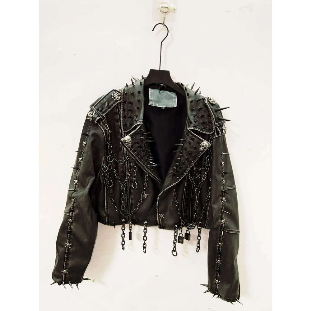 Women's Wear Skull Leather Vintage Haruku Y2k Clothes Gothic Jacket