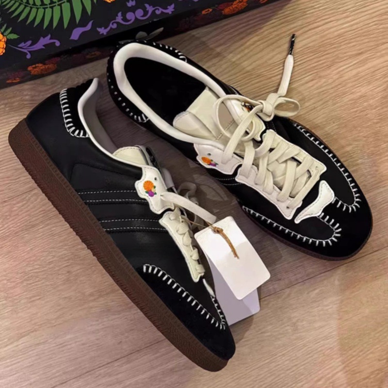 Cowhide version ~ niche leather German training shoes women's retro versatile embroidery flat casual sports low-top shoes Forrest Gump shoes