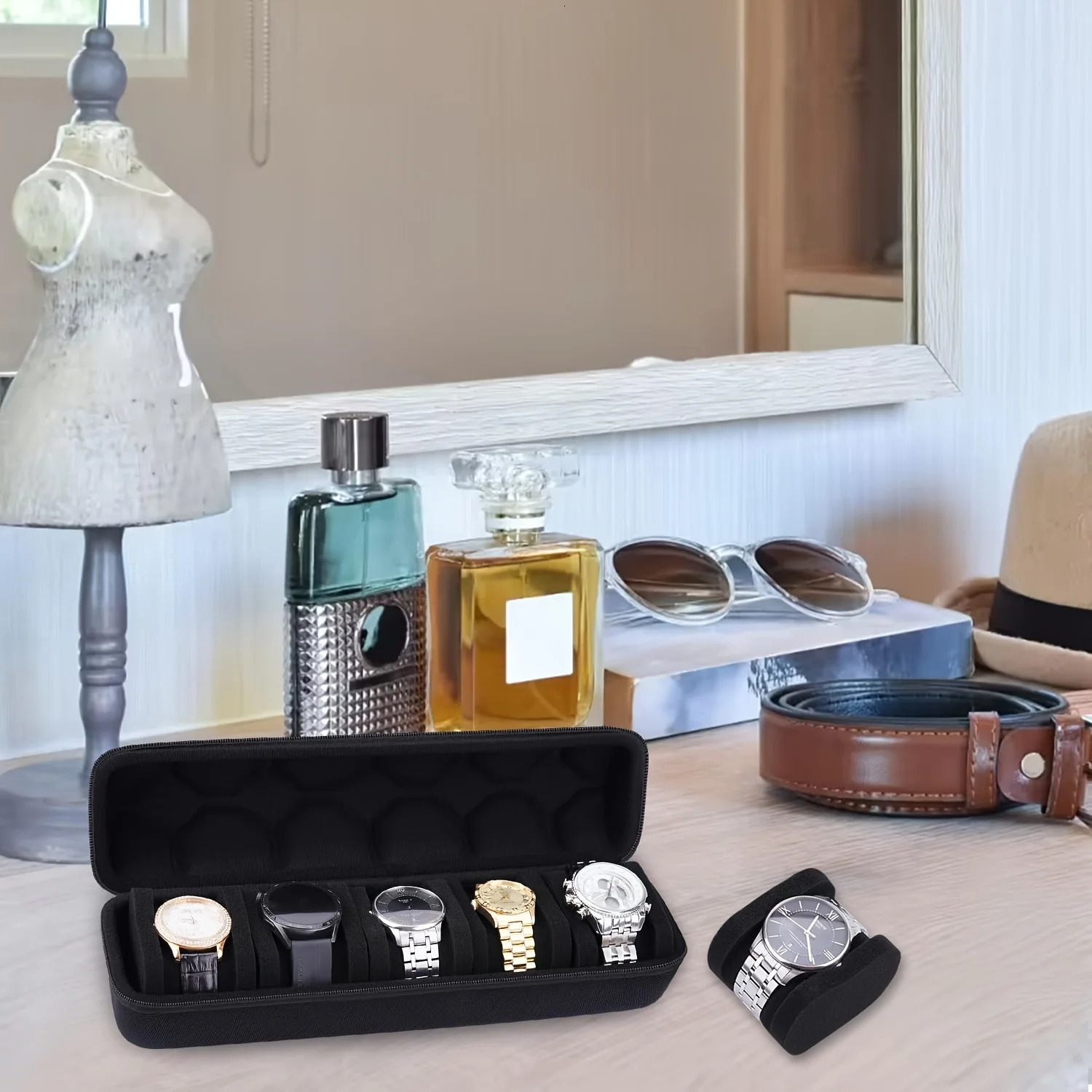 5Slot Black Nylon Watch Travel Case Protective Storage Organizer with Watch Pillow Display Cabinet and Holder Watch Case 251027