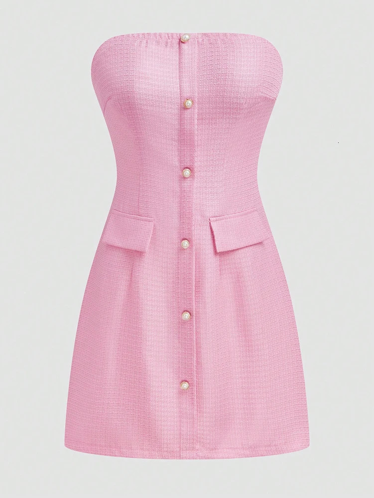 Plus Size Womens 2025 SpringSummer Sweetheart Tunic Dress Solid Color Pocket Mini Skirt 250402m