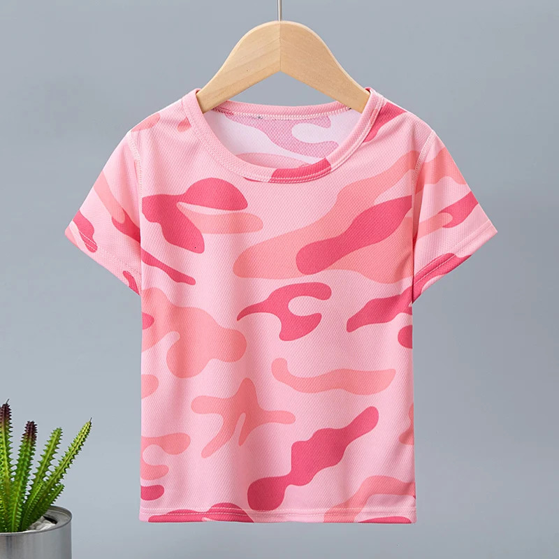Childrens summer camouflage quick drying short sleeved casual sports Tshirt for boys and wild round neck shirt girls 250325z