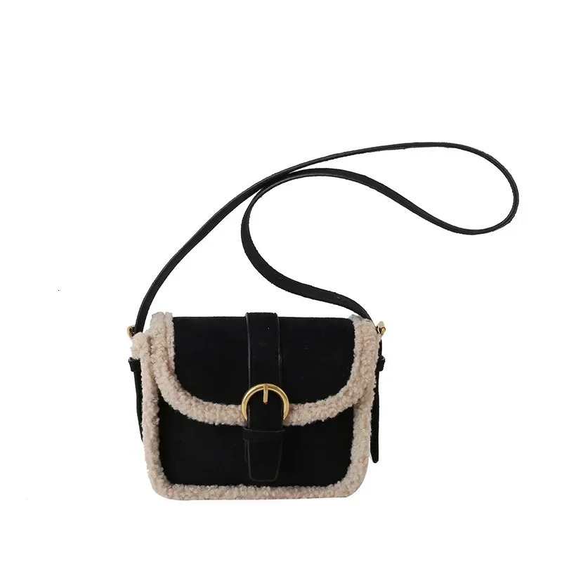 Autumn Winter Plush Bag Womens Korean Retro Small Square Handbags Suede Lamb Wool Patchwork Shoulder Crossbody Bags 251030