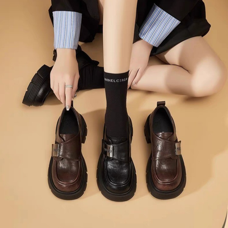 Genuine leather thick-soled loafers women's 2025 spring and autumn new soft-soled deep-edged single shoes British style one-foot pedal small leat