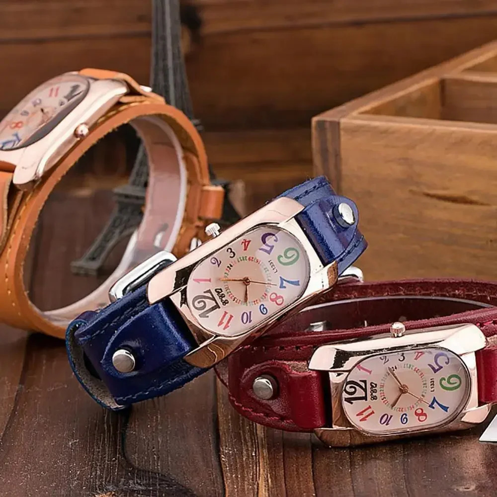 Quartz Watch Faux Leather Women Multicolor Time Scales Analog Quartz Wristwatch Rectangle Shape Horloges Ladies Dress Clock 251031