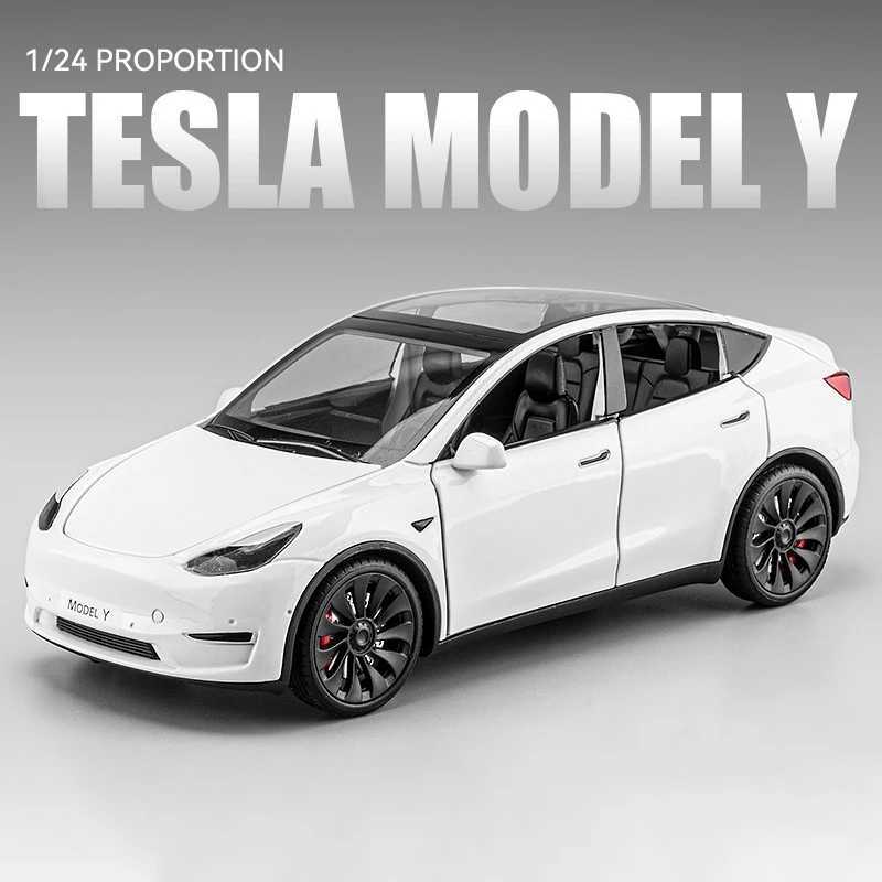1 24 Tesla Y 3 Charging Pile Alloy Die Casting Car Model Sound and Light Childrens Toy Collectibles Birthday Gift Free shipping
