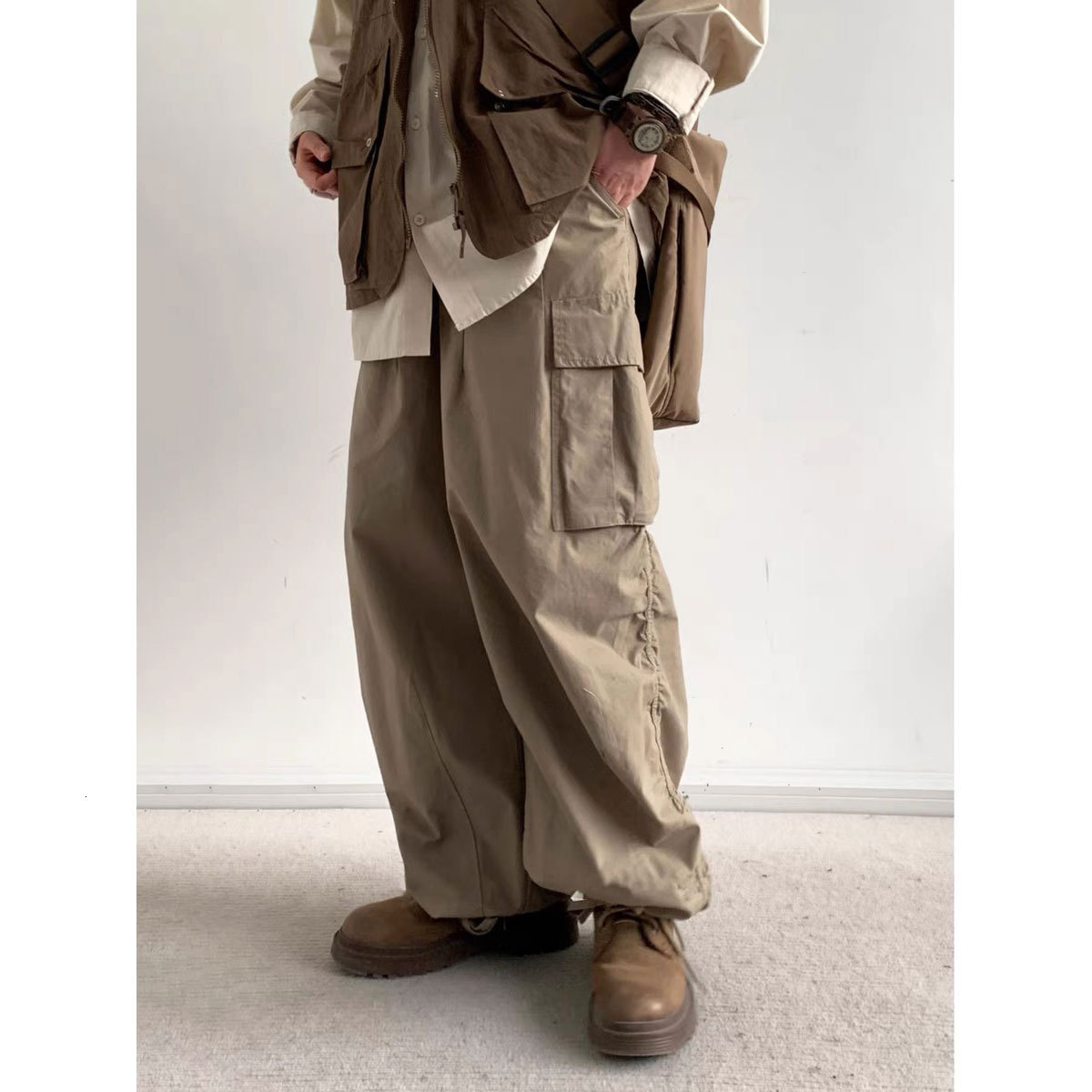 Loose wide leg workwear pants for both men and women 2023 Spring and Autumn item versatile ankle tied casual pants trendy 240821