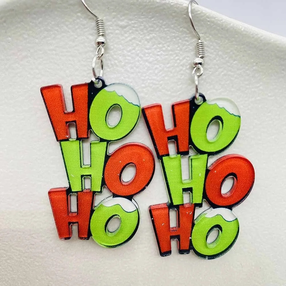 Christmas 2D Flat HOHOHO Earrings Cartoon Funny Hand Bell Acrylic Pendant Earrings for Women Party Decoration Festival Jewelry 251031
