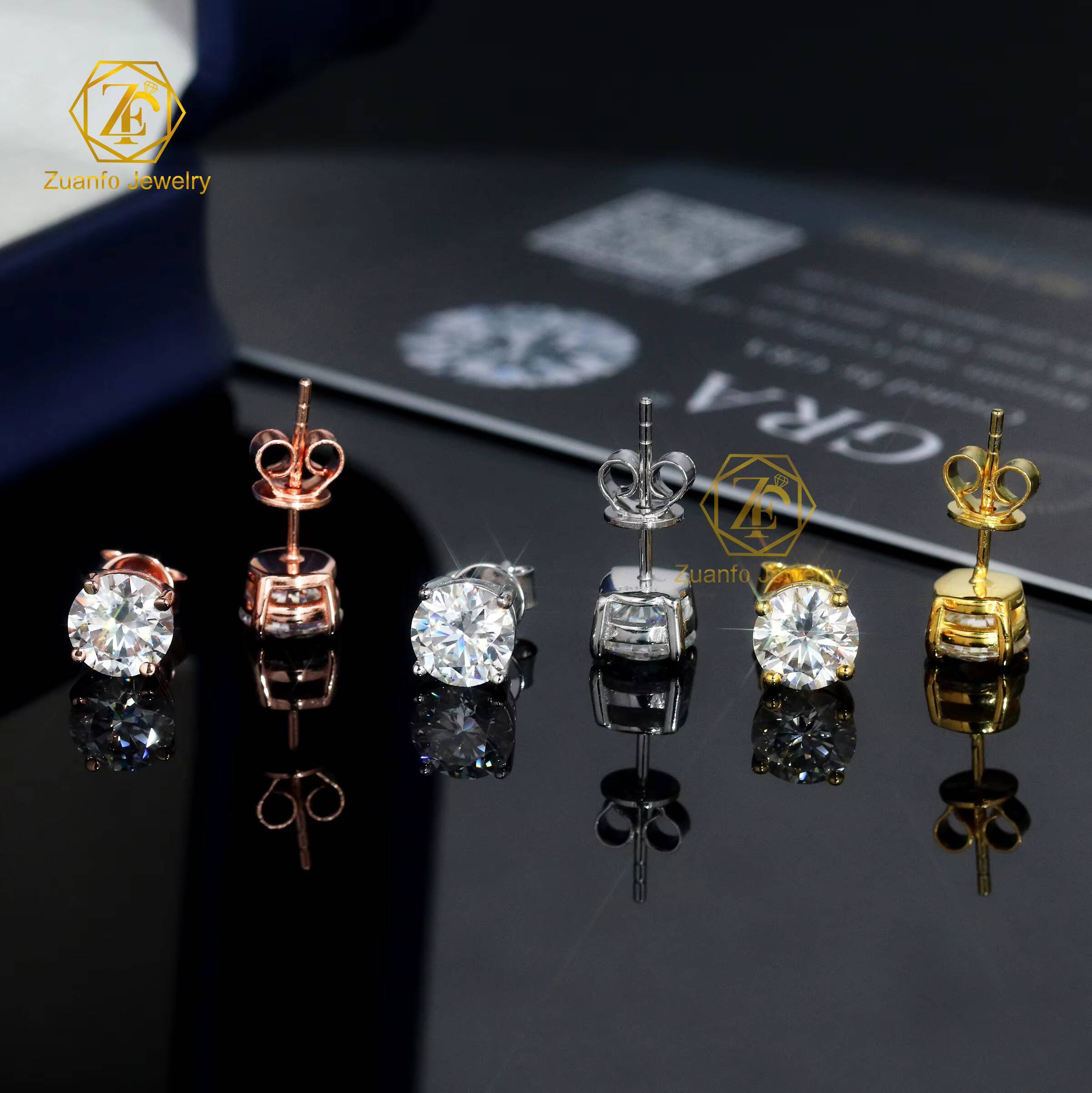 Trendy Stud Earrings Moissanite 8mm 4 Claws Colored Moissanites 925 Silver Geometric Pattern Stylish Jewelry Boys Girls Parties