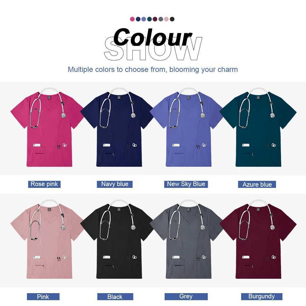 Nurse Uniforms Women Zipper Pocket Top Pants Set Elastic Breathable Scrub Hospital Nurse Work Clothes Jogger Scrub Set J251103