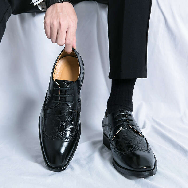 Large Leather 2024 Spring and Autumn New Men's Lace up Business Dress Groom Wedding Shoes Size 38-48