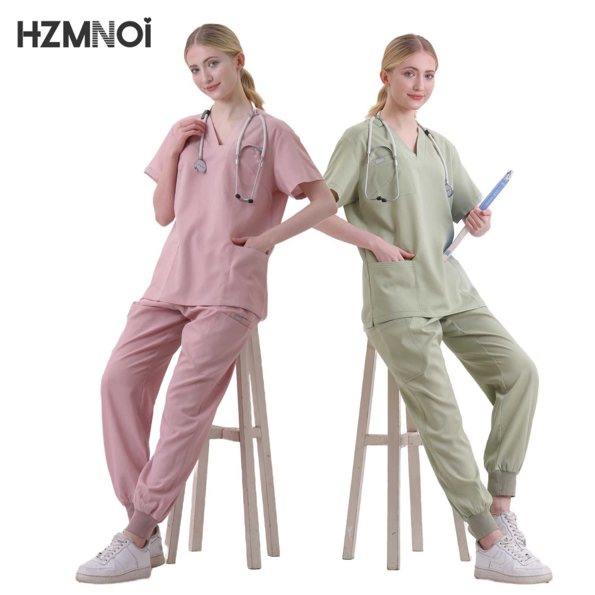 HZMNOI Short Sleeve Nurse Dress Uniform Stylish Female Womens Tie Up Medical Scrubs Nurse Uniform Medical Spa Women Uniforms J251103