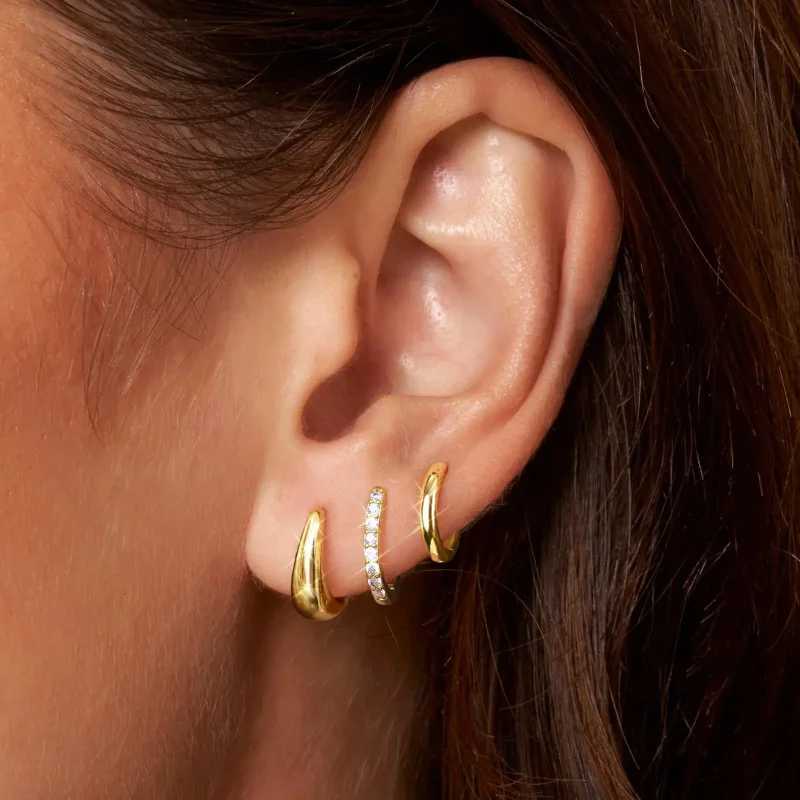 3 Pairs Chunky Gold Plated Crystal Zirconia Hoop Earrings Set for Women Trendy Minimalist Circle Huggie Earrings Punk Jewelry C251103