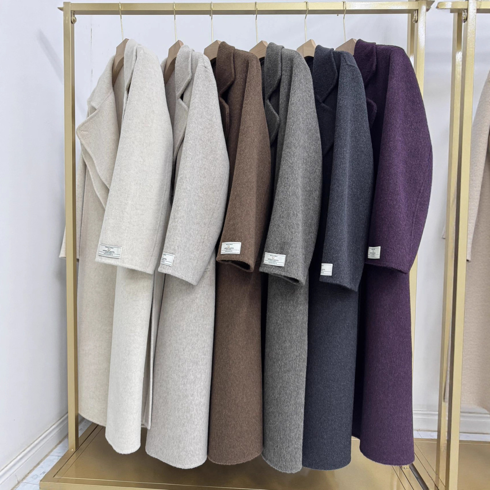 vintage brown scarf collar womens coat with belt fashionable long sleeved pockets wool jacket womens loose streetwear 241108