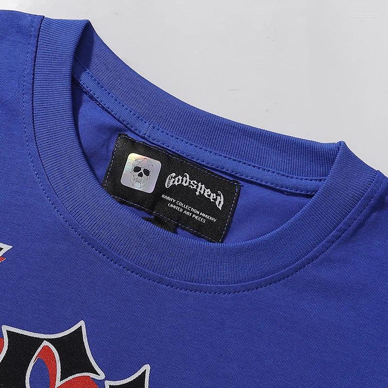 Men's T Shirts Black Blue Vintage O-Neck Casual Graphic Printing T-shirts Men Woman High Street Short Sleeve Tee Spring Summer