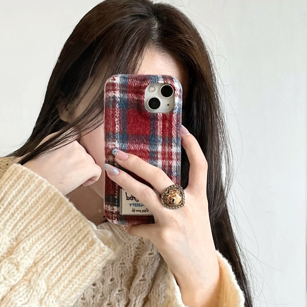 Velvet Red and Blue Color Block Phone Case Compatible with iPhone 17/16 Pro Personalized Protective Cover iPhone 15/14 Simple