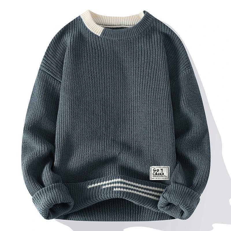 New Autumn Winter Korean Knit Pullovers Men Fashion Knitted Sweater Mens O-Neck Patchwork Casual Knitwear Slim Pullover SweatersT251103