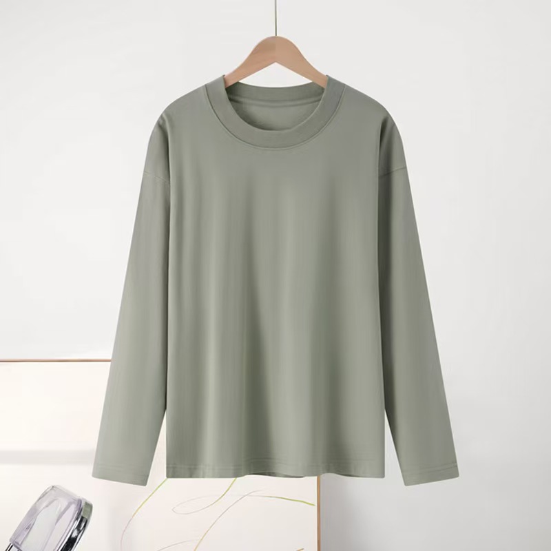 H1262 300g Heavyweight Long-Staple Cotton Long-Sleeve Base Layer T-Shirt Women's Autumn and Winter Couple Outfit Loose Simple Versatile Top