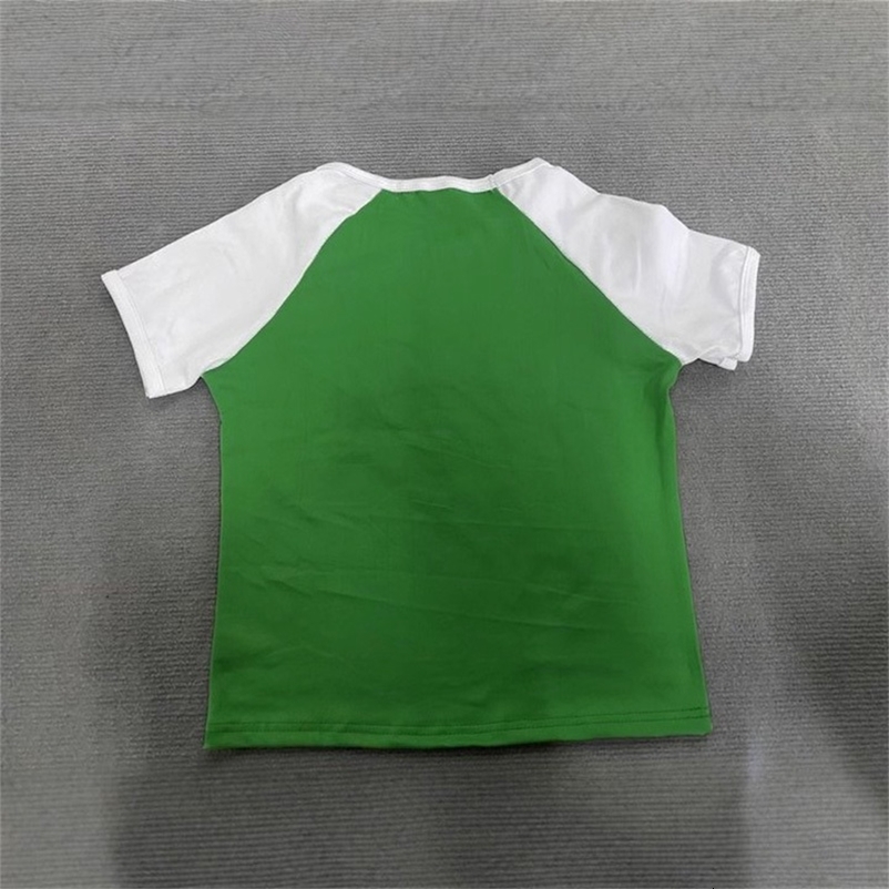 2025 Summer y2k Leisure Color Blocked Embroidered Nigeria Letter Green T-shirt trend Crop Top EMO 250402