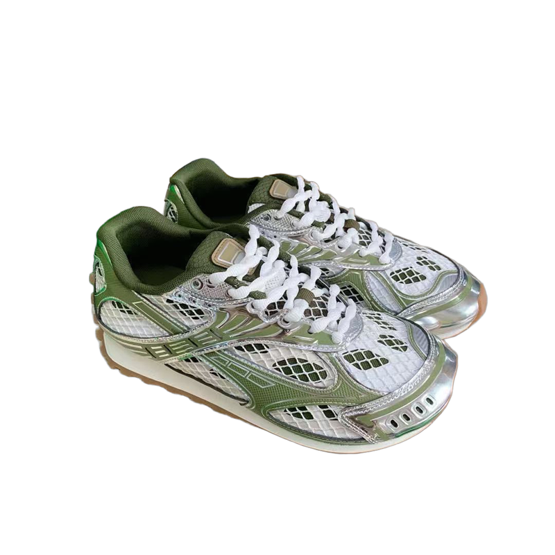 Casual shoes sliver sneakers mens womens trainers leather mesh trainers Grey green black red lace up