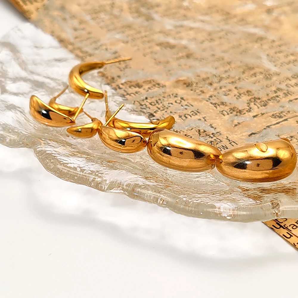 eManco Stainless Steel Stud Earrings Gold Plated Simple Womens Thick Hoop Earrings Gift Fashion Fine Jewelry for Girls C251103