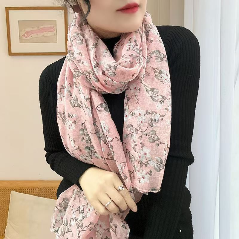 T407 scarf neck scarf women's silk scarf new winter warm scarf gauze scarf headscarf pastoral style Korean atmosphere