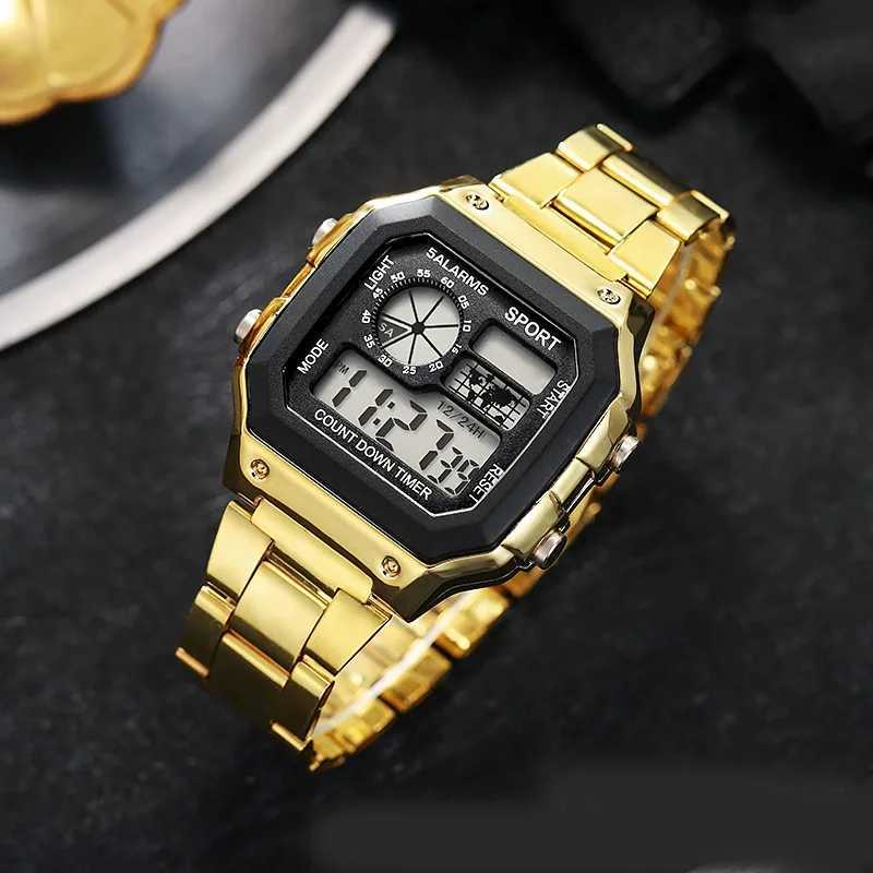 Fashion Stainless Steel Strap Sport Watches Men Military Digital Watches Waterproof Clock LED Men Sport Wristwatch Reloj HombreW251103W251104