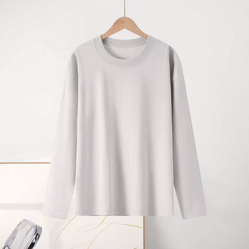 H1262 300g Heavyweight Long-Staple Cotton Long-Sleeve Base Layer T-Shirt Women's Autumn and Winter Couple Outfit Loose Simple Versatile Top